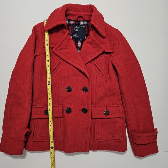 American Eagle Outfitters Wool Blend Double Breasted Peacoat Medium Red - Picture 14 of 16